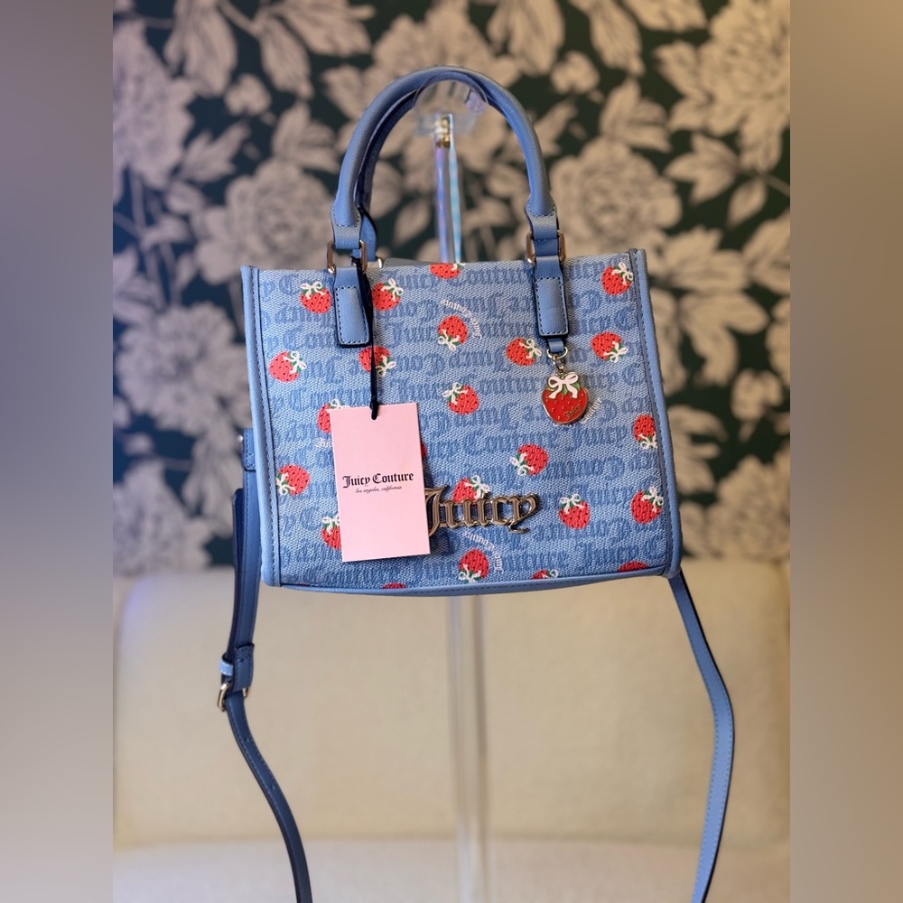 Juicy Couture Blue Strawberry Print Tote Bag